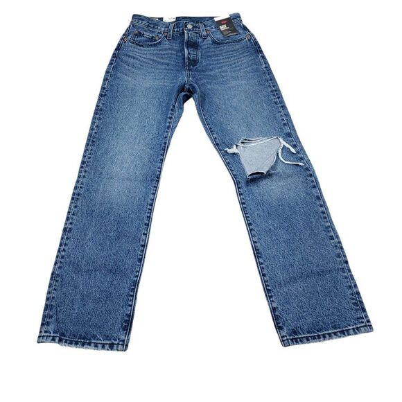 Levi's Premium 501 Original Dark Wash Blue Ripped Distressed Size 27x30 Revolve - Picture 2 of 12